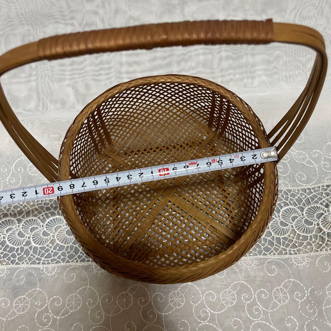 竹籠　竹工芸品　竹細工　インテリア　カゴ　持ち手付き バスケット 3個