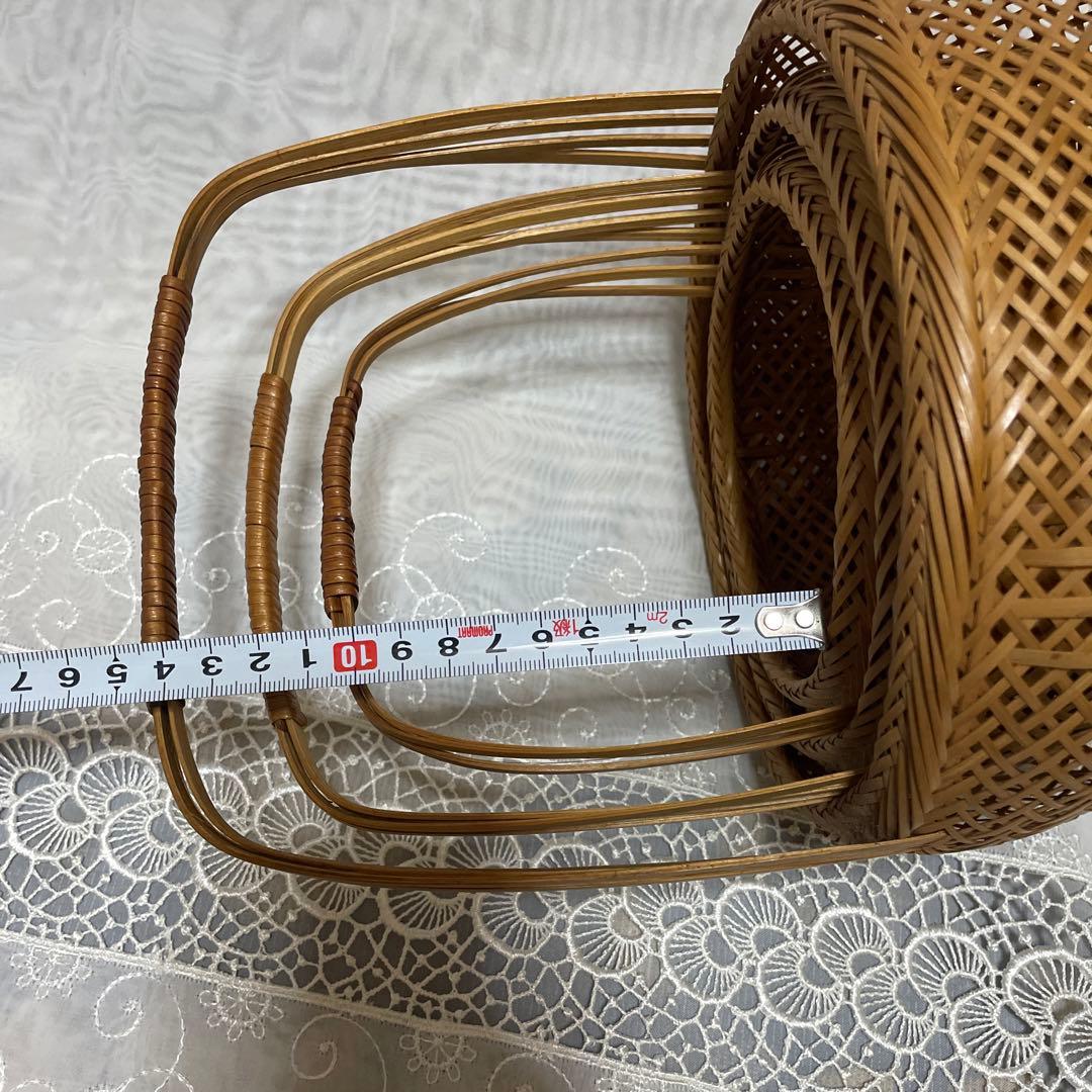 竹籠　竹工芸品　竹細工　インテリア　カゴ　持ち手付き バスケット 3個
