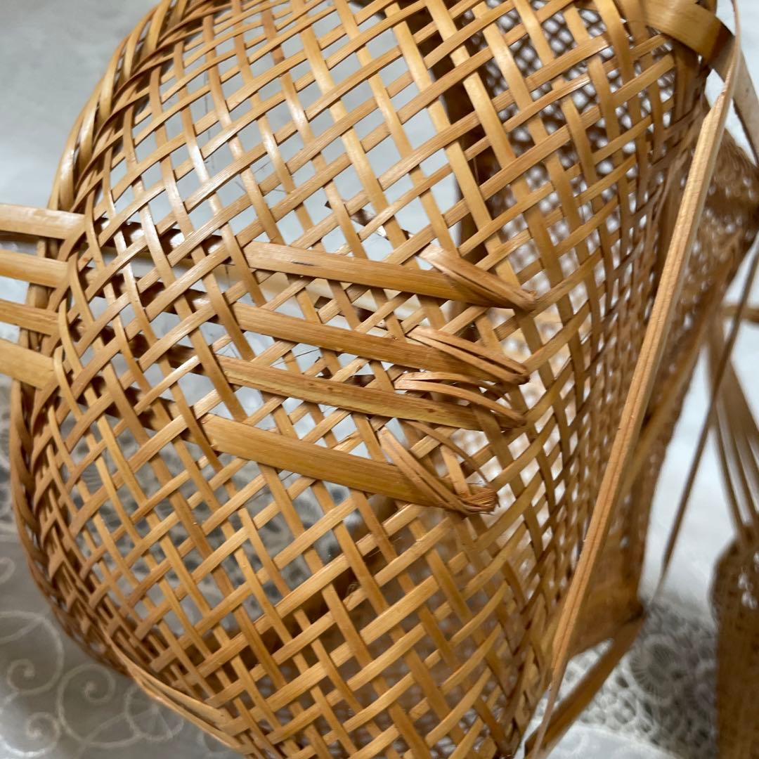 竹籠　竹工芸品　竹細工　インテリア　カゴ　持ち手付き バスケット 3個
