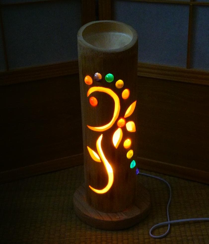 ◆ビー玉埋め込み◆竹灯り・竹あかり・竹灯籠　 ～～ 癒しの灯り　★流★～～
