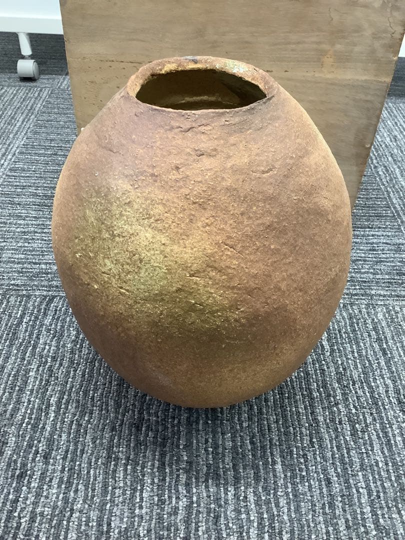 瑞雲 壺 笠間焼手作りの枠 花瓶 木箱付き