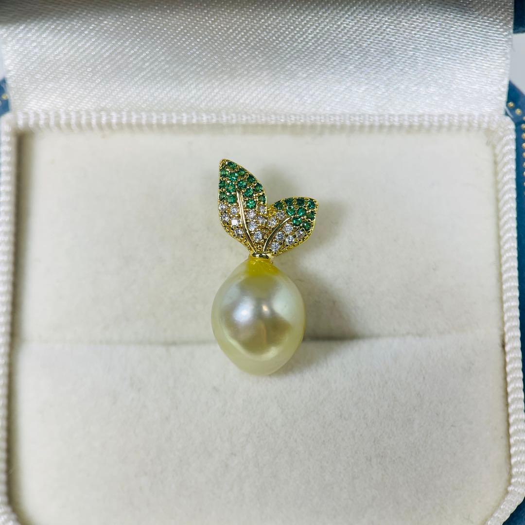 白蝶真珠ネックレス　南洋ゴールデンパール　本真珠 茶金 ペンダント 12mm