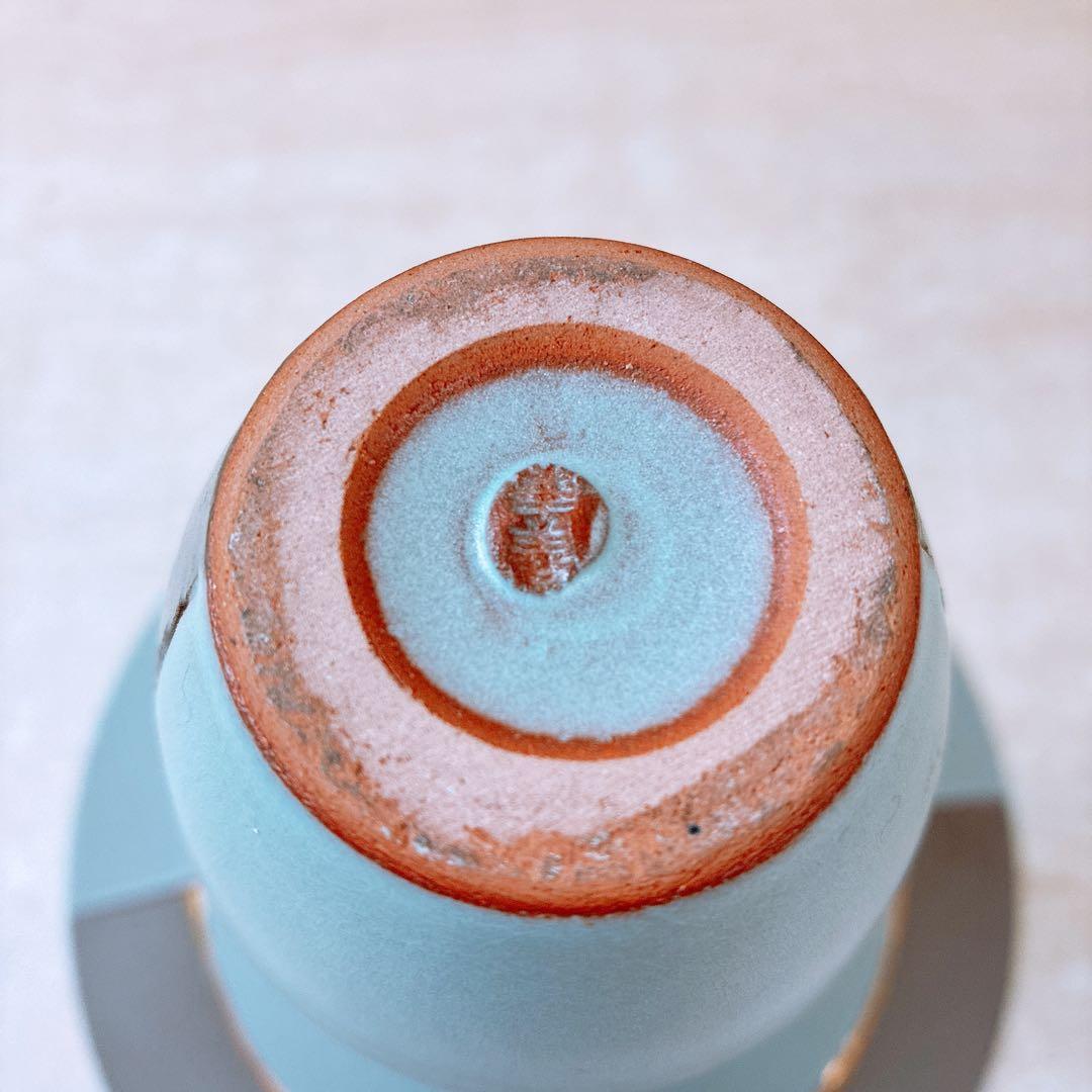 弓*様 いけばな 花器 清水焼 重松花器店 フラワーベース ブルー 金彩 自宅保