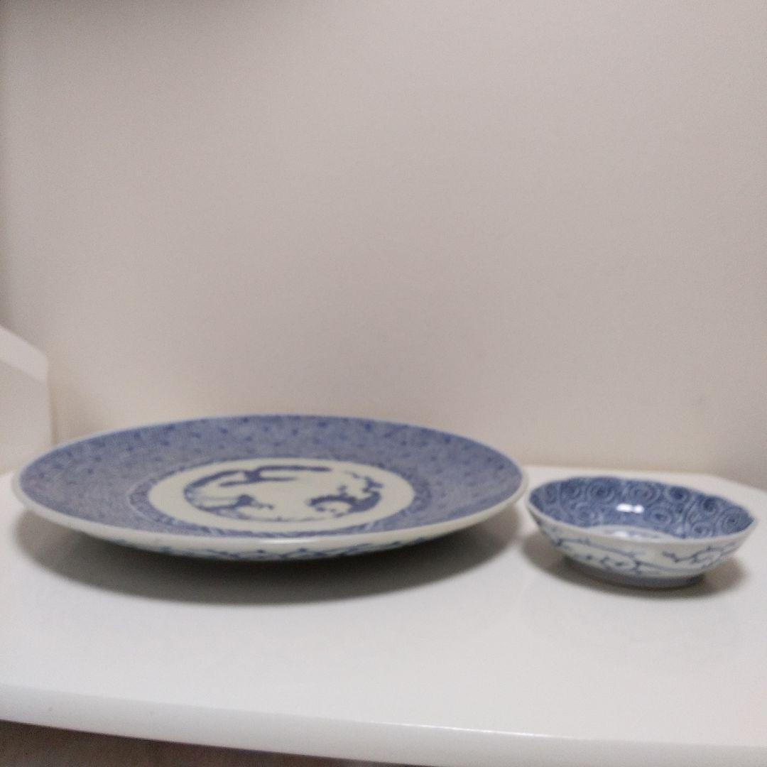 古伊万里　唐草大皿中皿　２枚セット