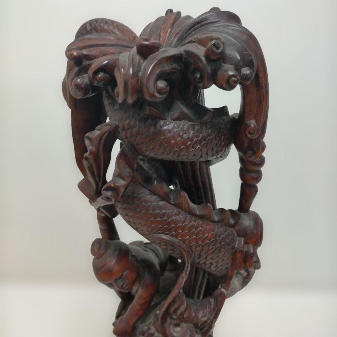 【骨董】木彫 童子 龍 彫刻 置物 高さ約51cm 古美術 260113-1T