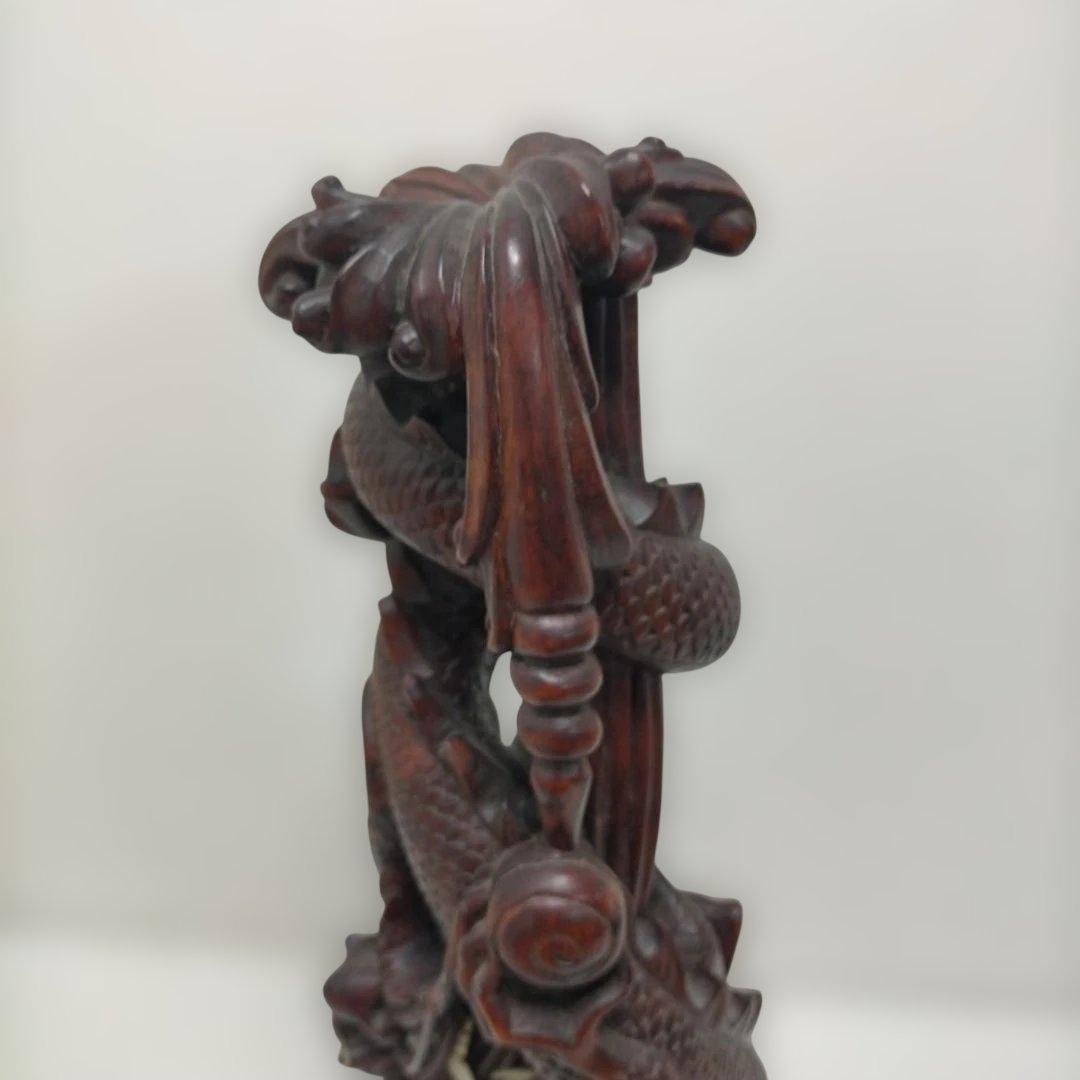 【骨董】木彫 童子 龍 彫刻 置物 高さ約51cm 古美術 260113-1T