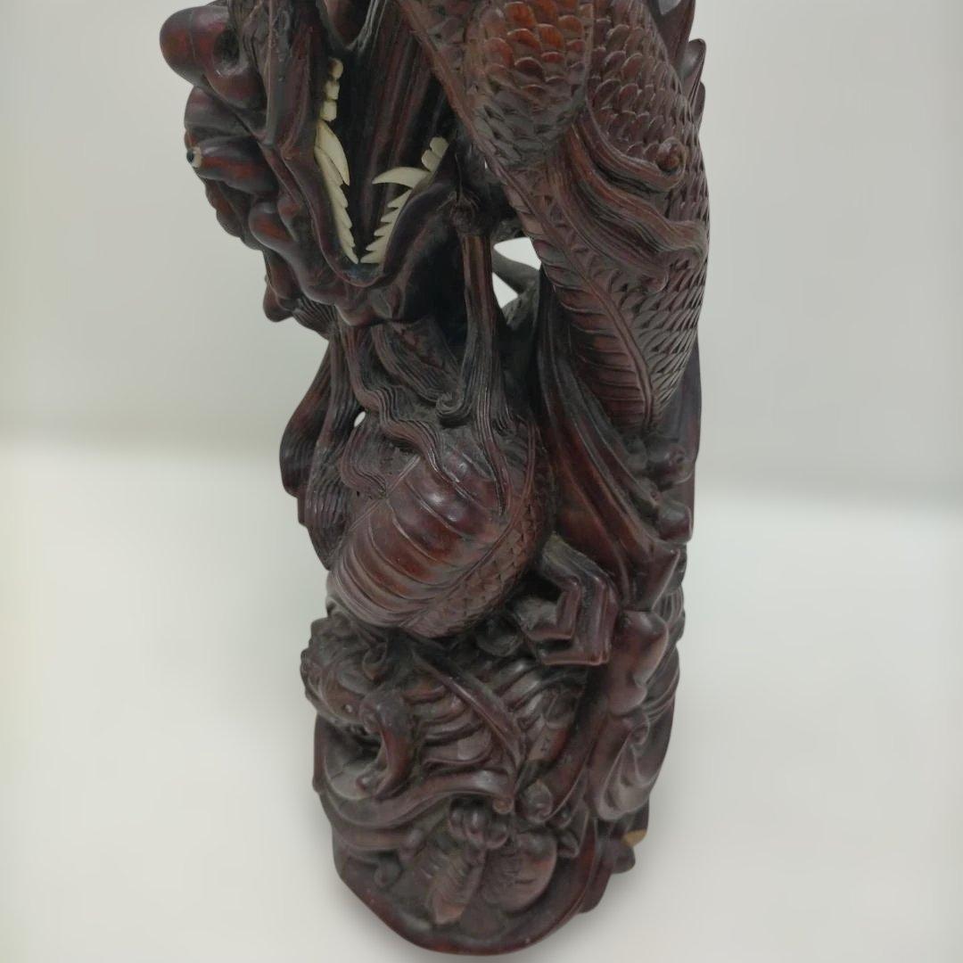 【骨董】木彫 童子 龍 彫刻 置物 高さ約51cm 古美術 260113-1T
