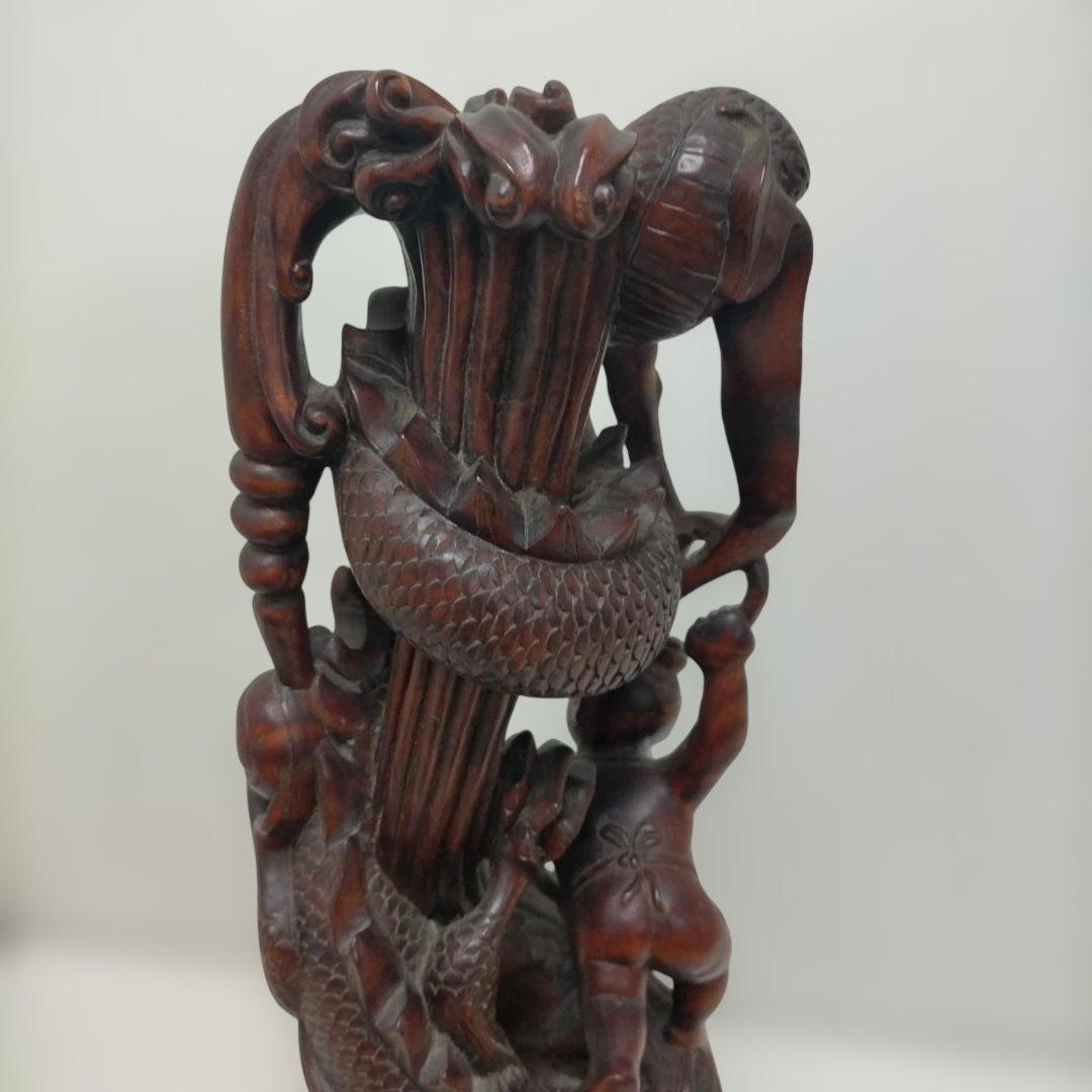 【骨董】木彫 童子 龍 彫刻 置物 高さ約51cm 古美術 260113-1T
