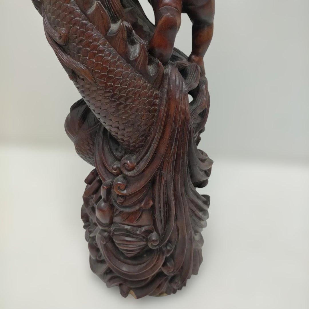 【骨董】木彫 童子 龍 彫刻 置物 高さ約51cm 古美術 260113-1T