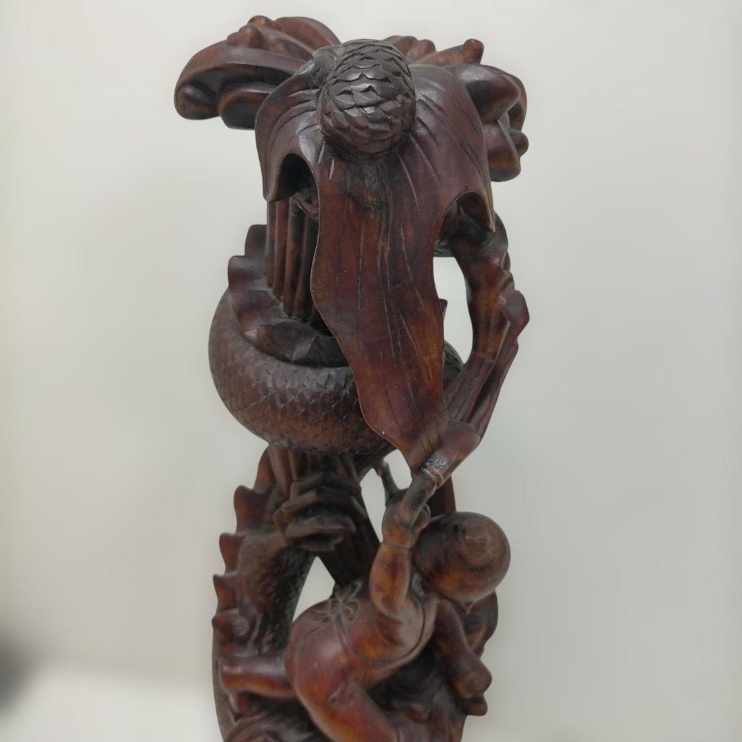 【骨董】木彫 童子 龍 彫刻 置物 高さ約51cm 古美術 260113-1T