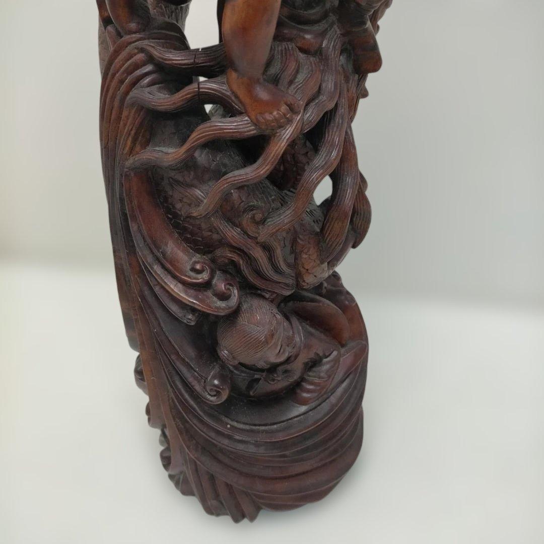 【骨董】木彫 童子 龍 彫刻 置物 高さ約51cm 古美術 260113-1T