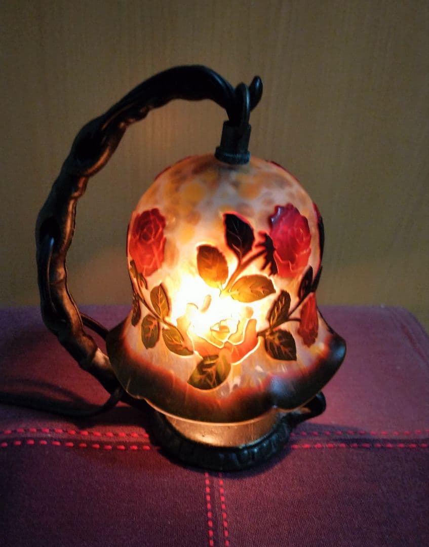 【アンティーク】ガレ風 吊り下げ型　薔薇　テーブルランプ