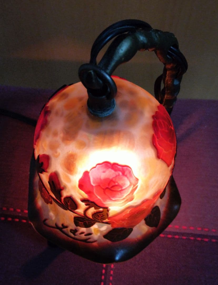 【アンティーク】ガレ風 吊り下げ型　薔薇　テーブルランプ