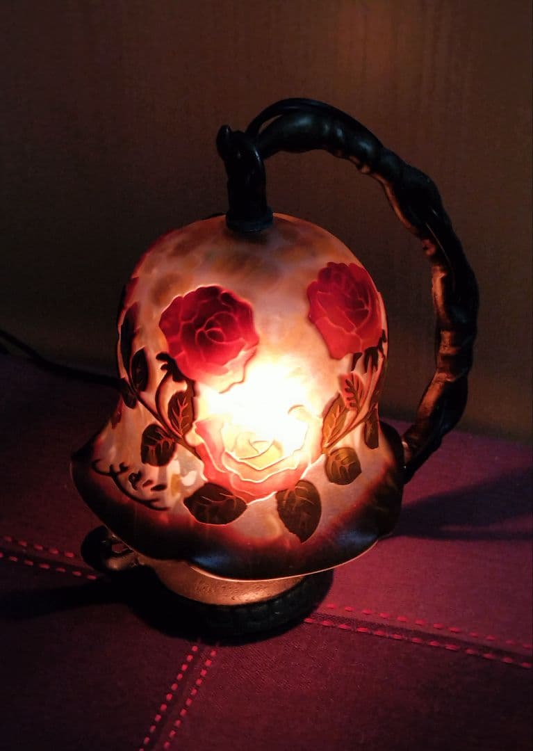 【アンティーク】ガレ風 吊り下げ型　薔薇　テーブルランプ
