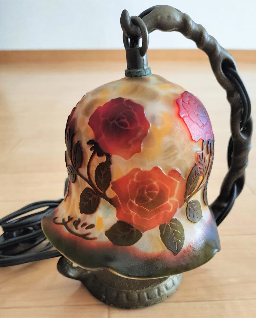 【アンティーク】ガレ風 吊り下げ型　薔薇　テーブルランプ