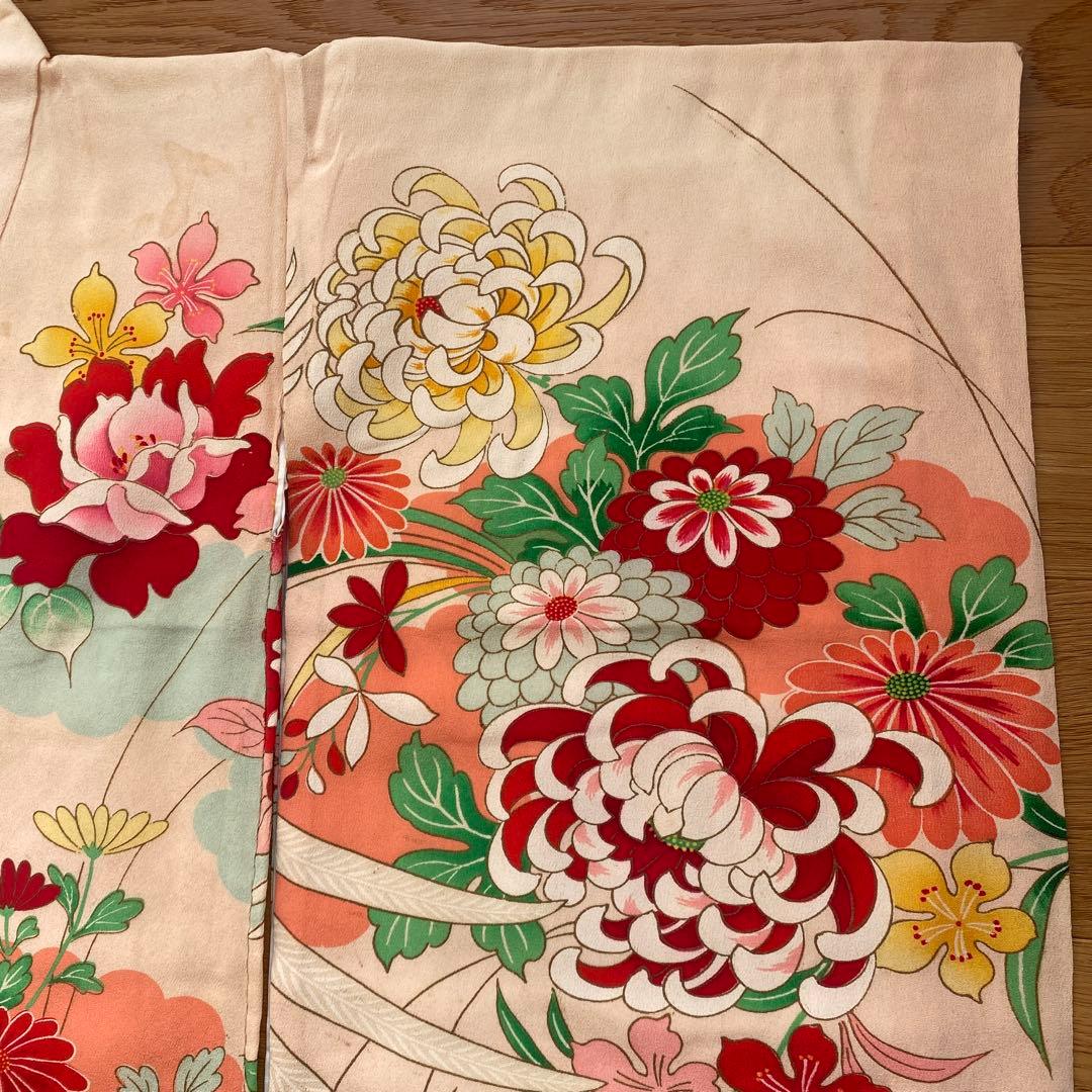 アンティーク　七五三　子供用 花柄 鳳凰刺繍 着物　レトロ