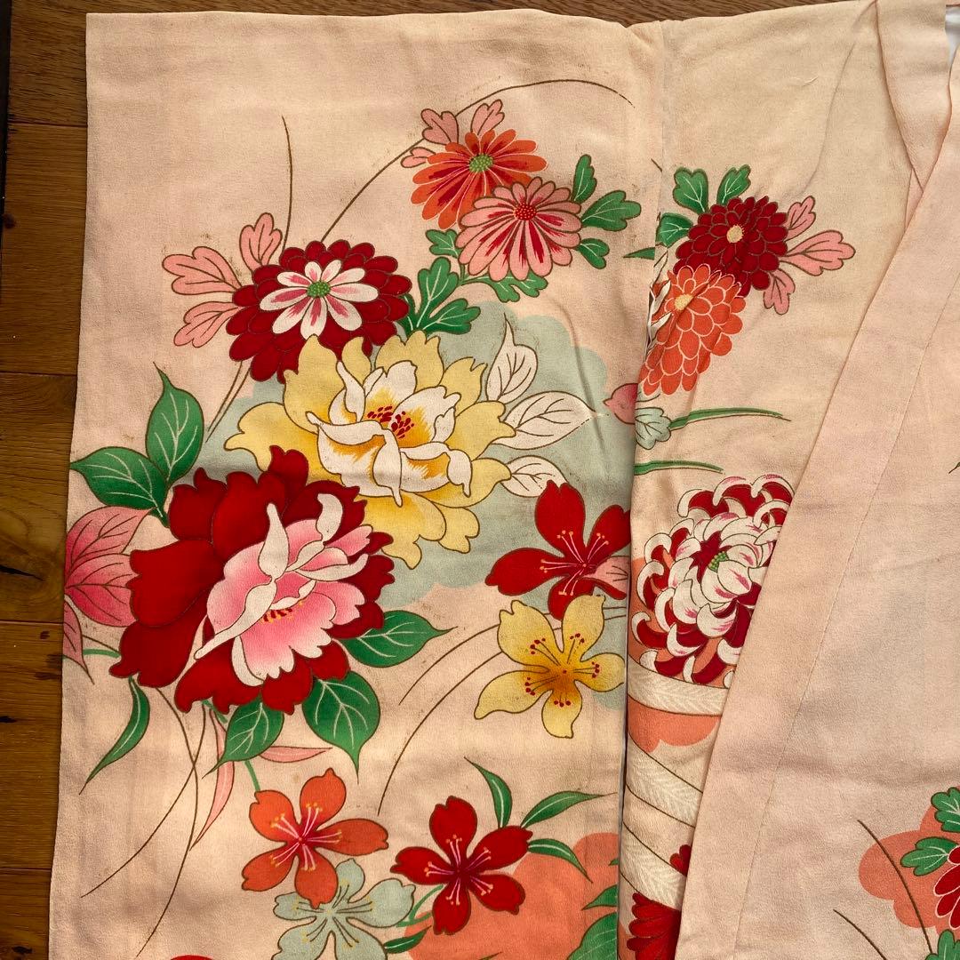 アンティーク　七五三　子供用 花柄 鳳凰刺繍 着物　レトロ