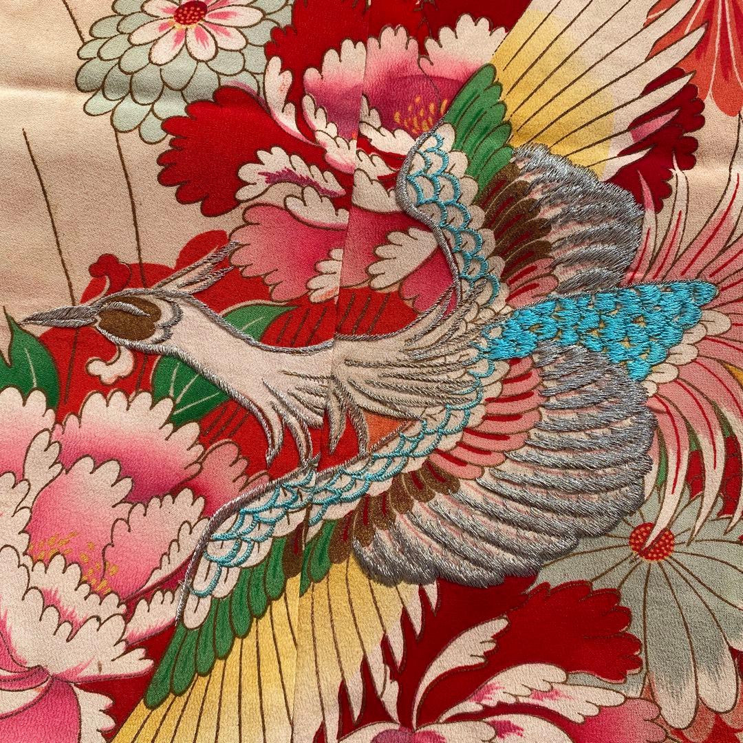 アンティーク　七五三　子供用 花柄 鳳凰刺繍 着物　レトロ