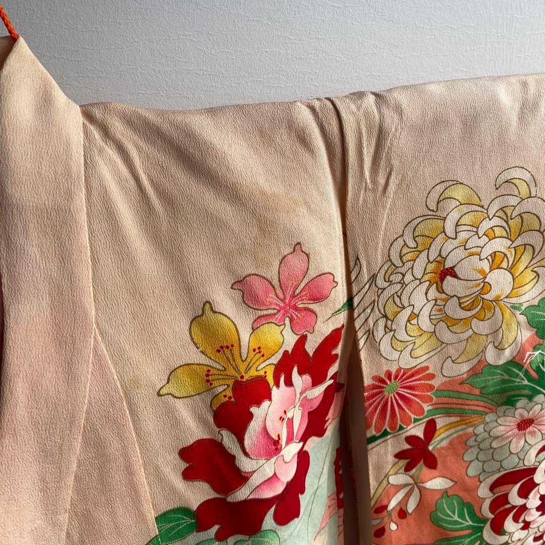 アンティーク　七五三　子供用 花柄 鳳凰刺繍 着物　レトロ