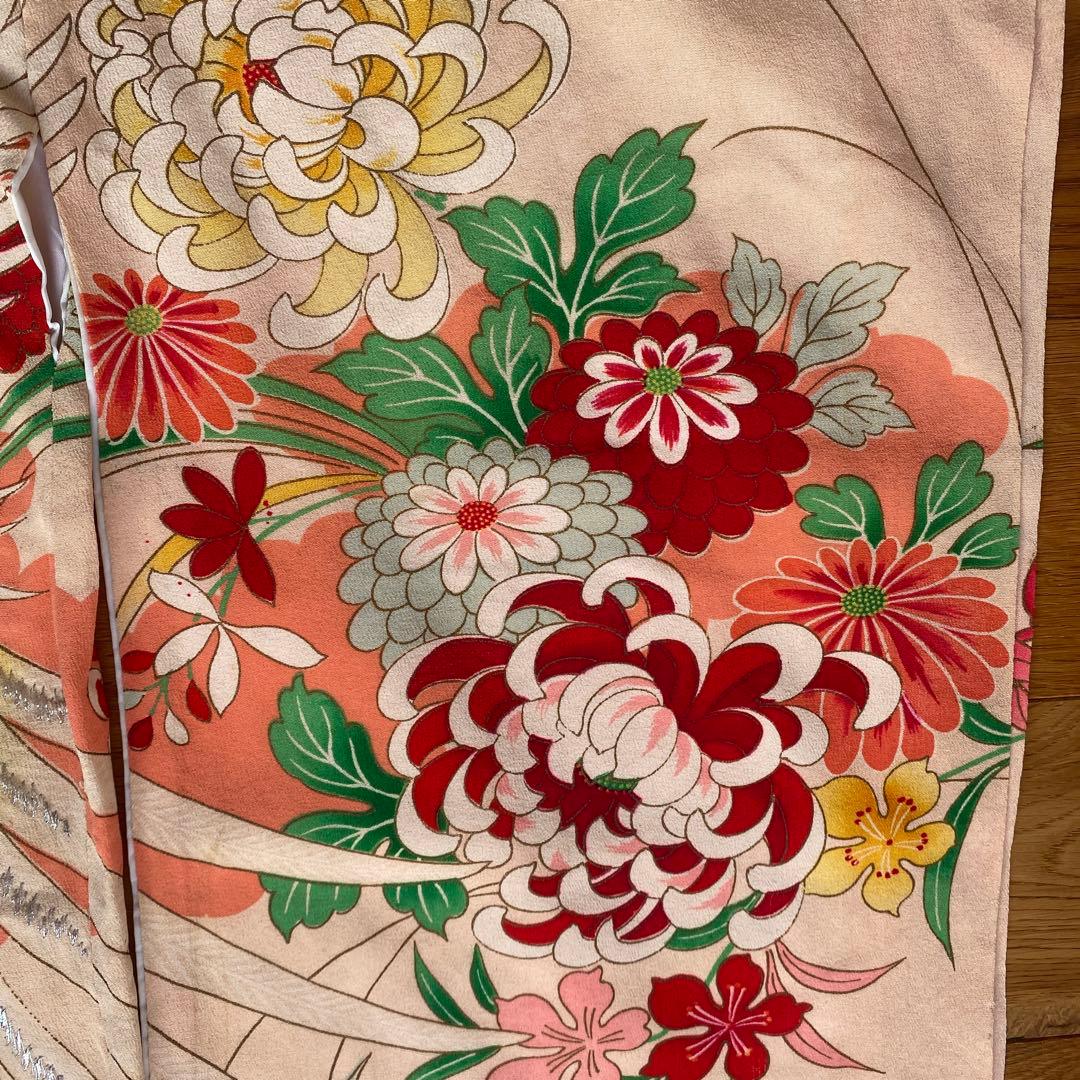 アンティーク　七五三　子供用 花柄 鳳凰刺繍 着物　レトロ