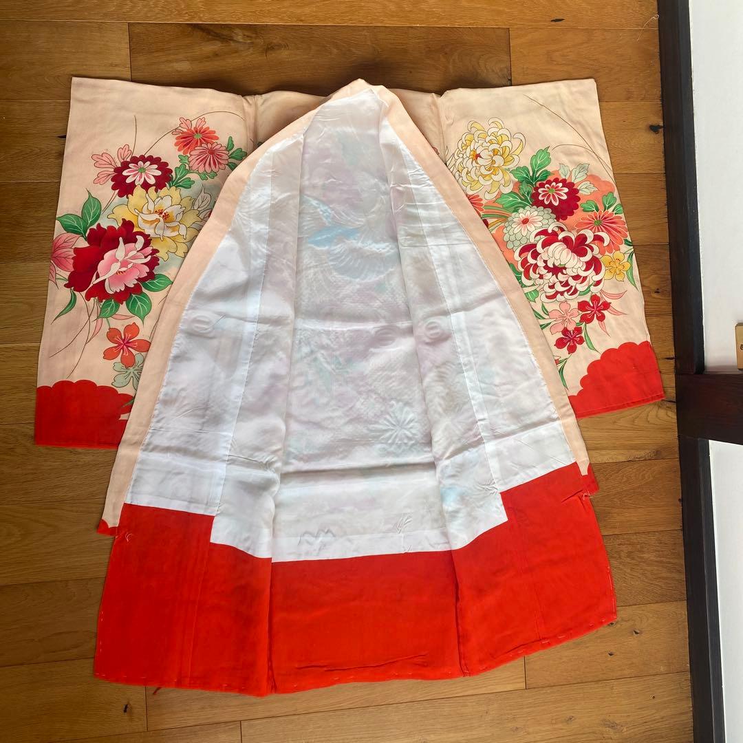 アンティーク　七五三　子供用 花柄 鳳凰刺繍 着物　レトロ