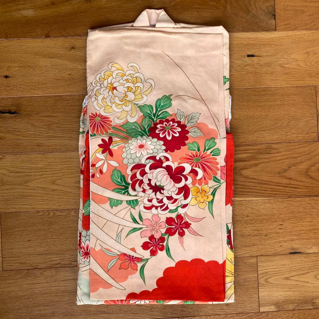 アンティーク　七五三　子供用 花柄 鳳凰刺繍 着物　レトロ