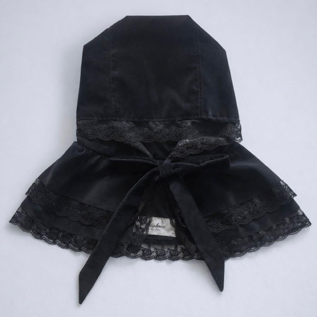 魔女見習いの頭巾 Ⅲ 頭巾 フード 付け襟 別珍 ハンドメイド