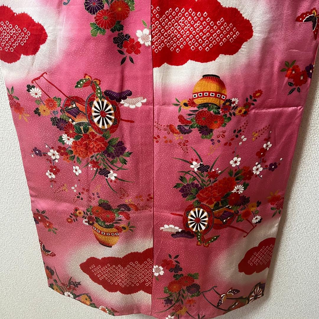 七五三　7歳　ピンク　アンティーク　着物セット　正絹