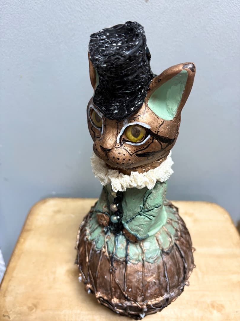 機械猫03 貴婦人猫オブジェ【ハンドメイド