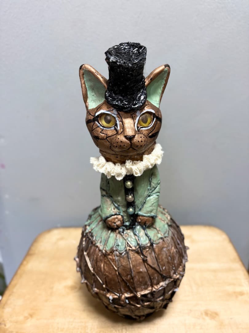 機械猫03 貴婦人猫オブジェ【ハンドメイド