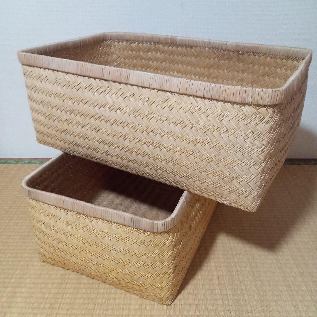 鳥越すず竹竹細工行李かご(大型65.5cm)　昭和レトロ鳥越すず竹竹細工行李かご