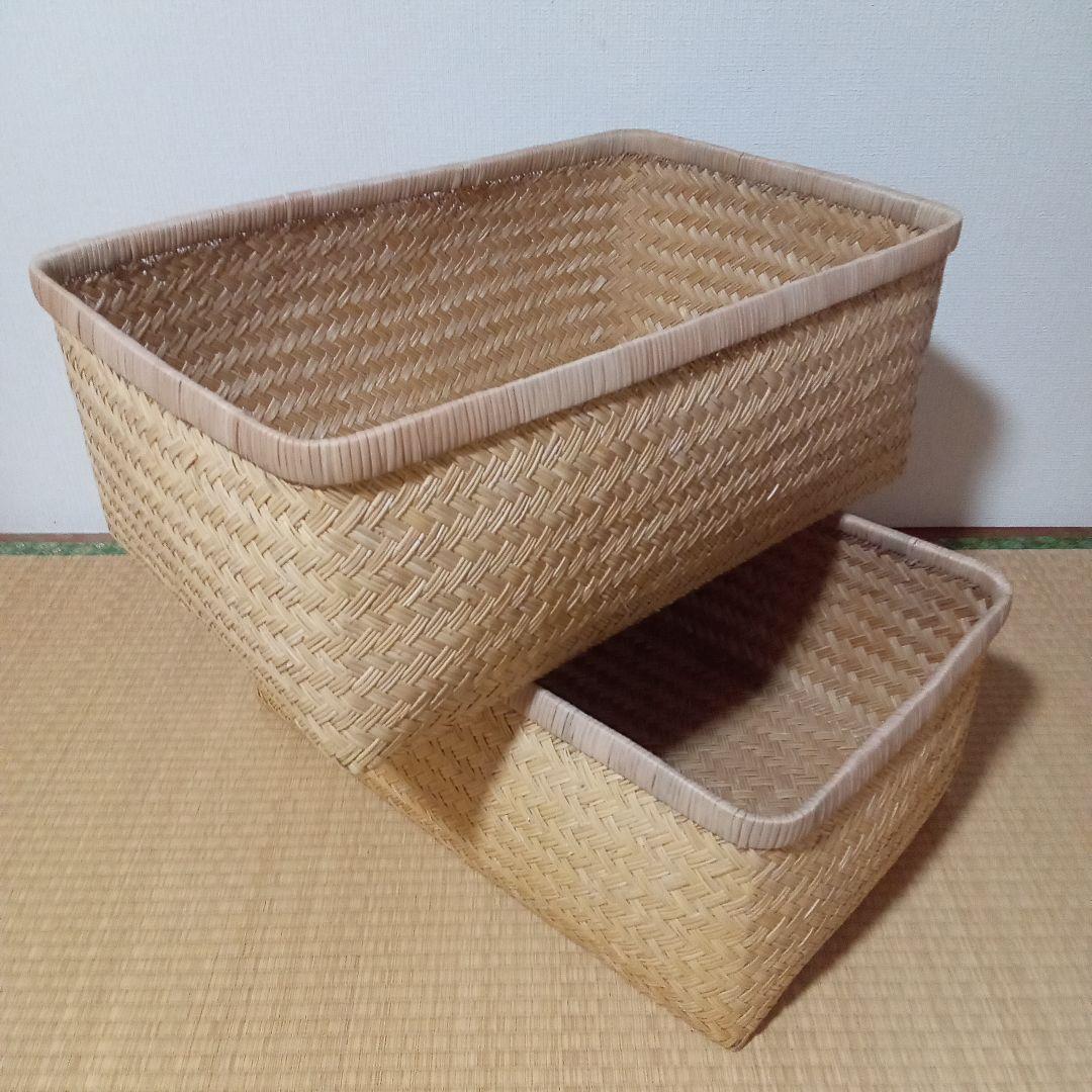 鳥越すず竹竹細工行李かご(大型65.5cm)　昭和レトロ鳥越すず竹竹細工行李かご