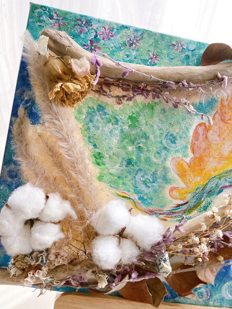 【猫と龍】ドライフラワーアート　原画