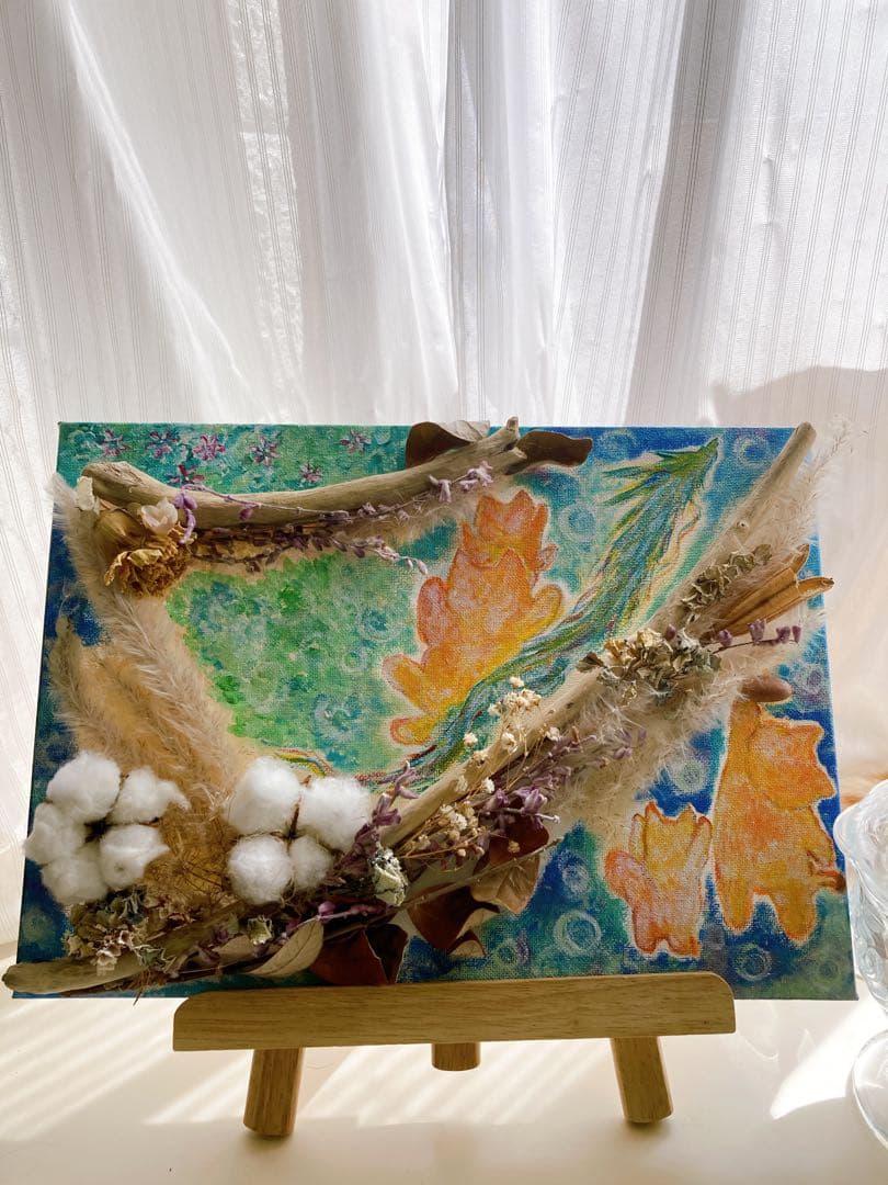 【猫と龍】ドライフラワーアート　原画