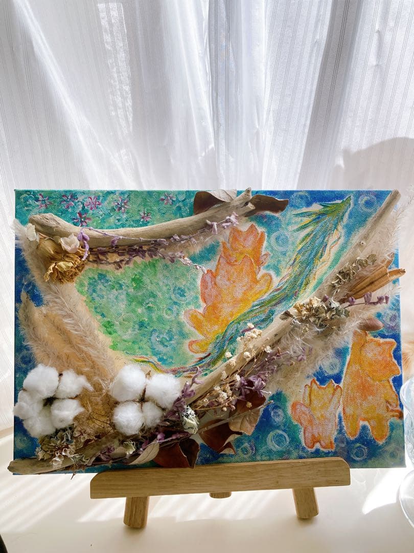 【猫と龍】ドライフラワーアート　原画