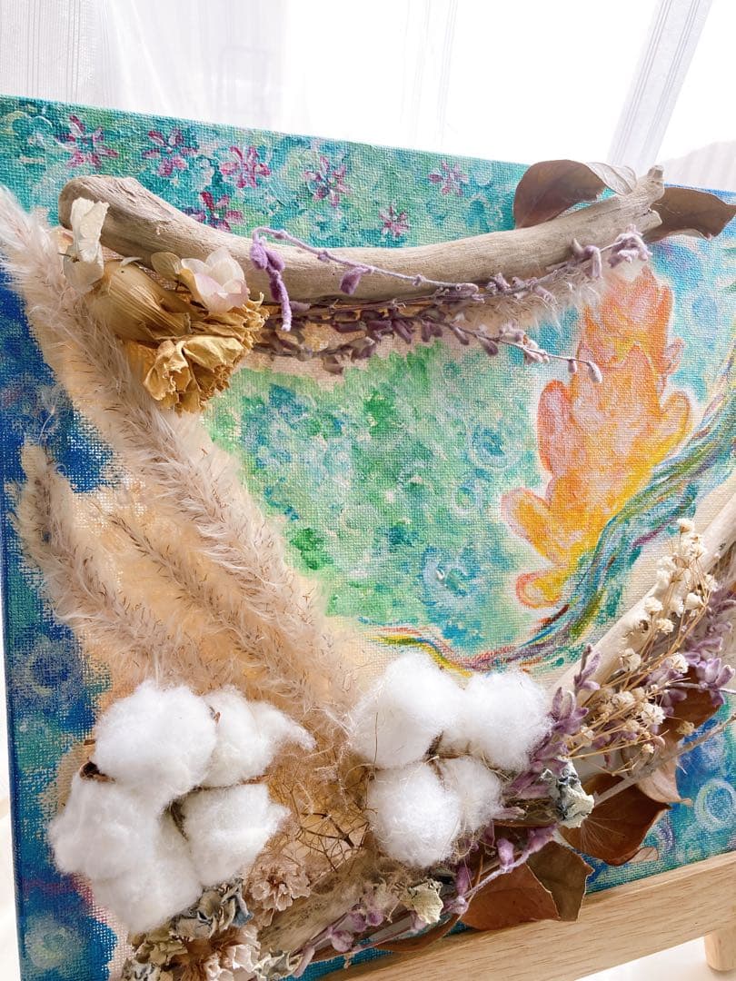 【猫と龍】ドライフラワーアート　原画