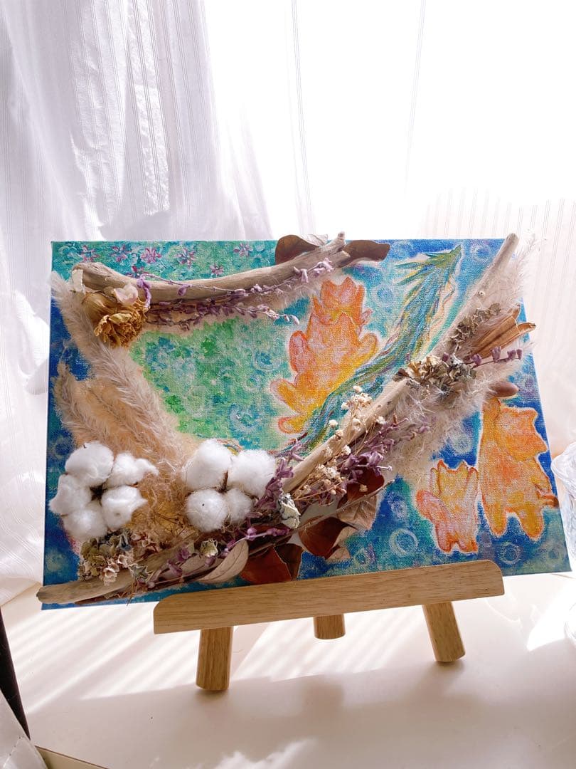 【猫と龍】ドライフラワーアート　原画