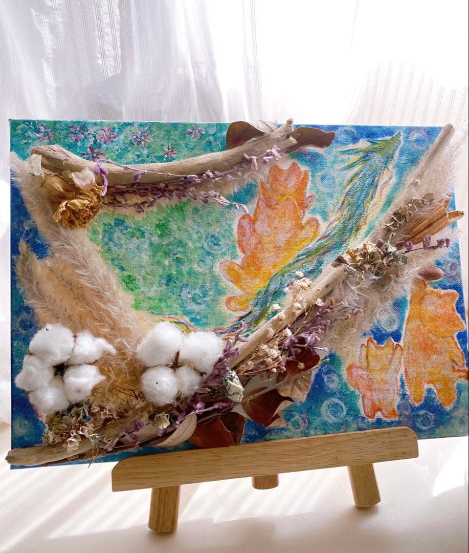 【猫と龍】ドライフラワーアート　原画