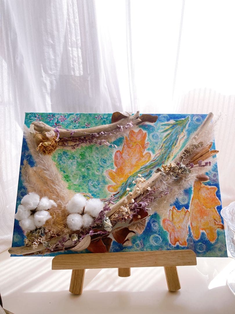 【猫と龍】ドライフラワーアート　原画