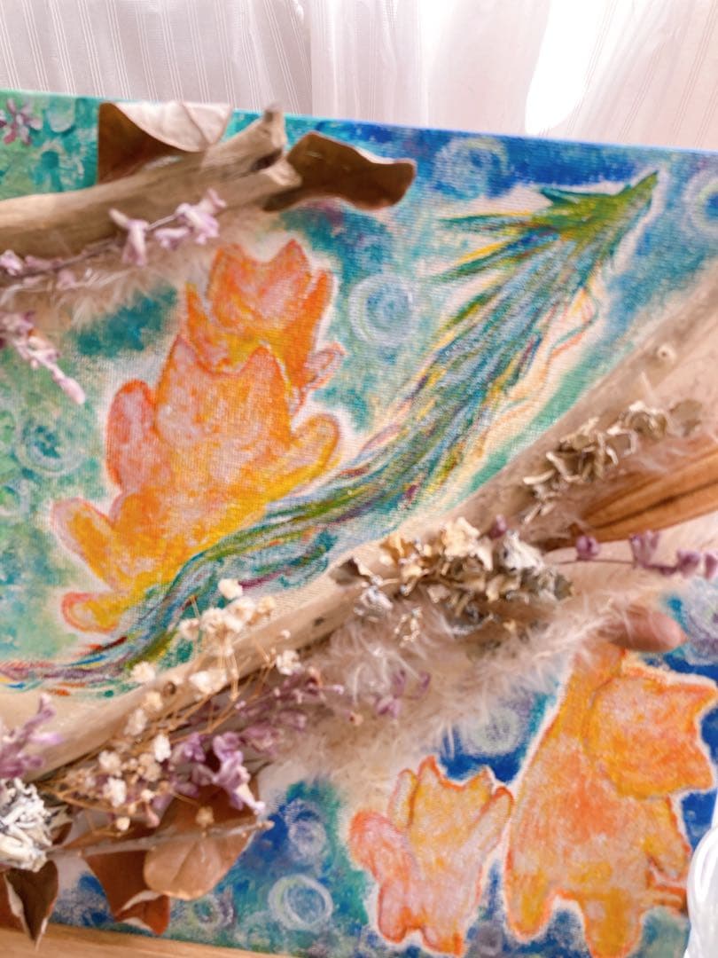 【猫と龍】ドライフラワーアート　原画