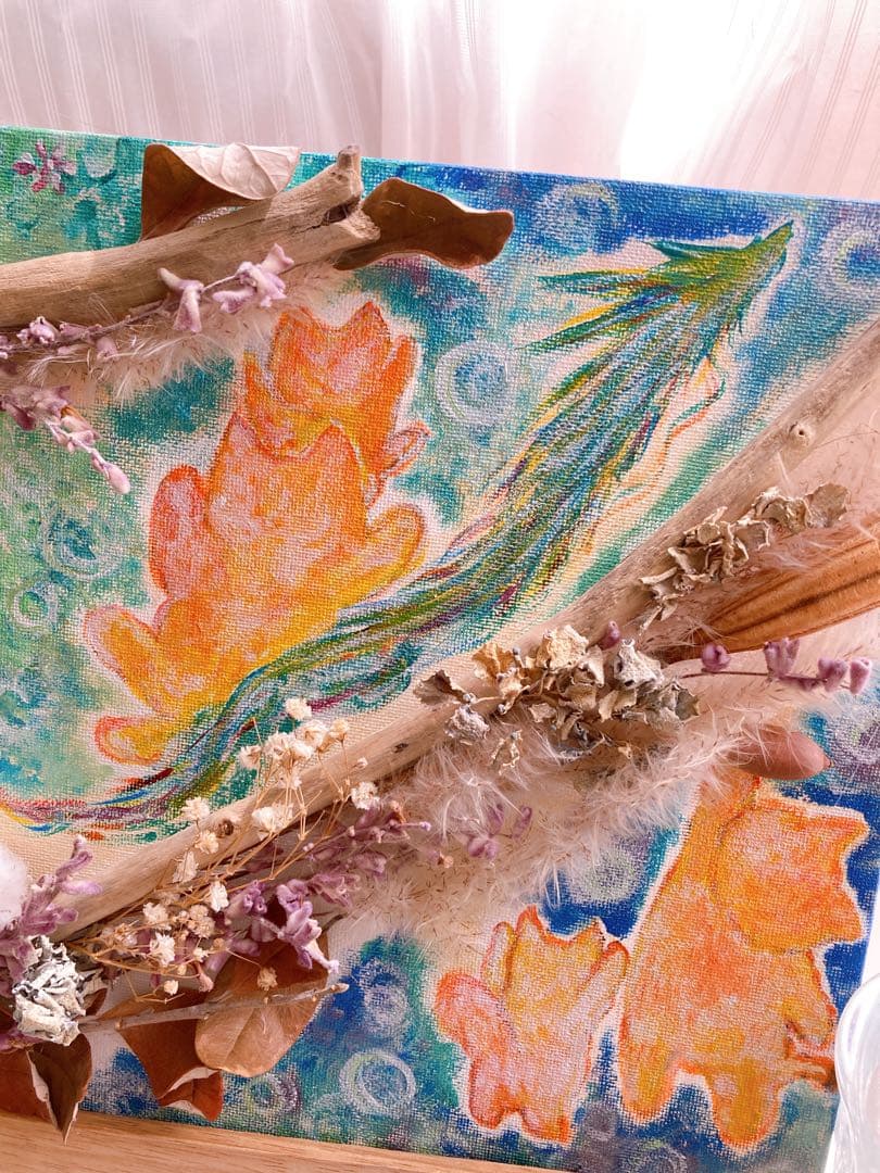 【猫と龍】ドライフラワーアート　原画