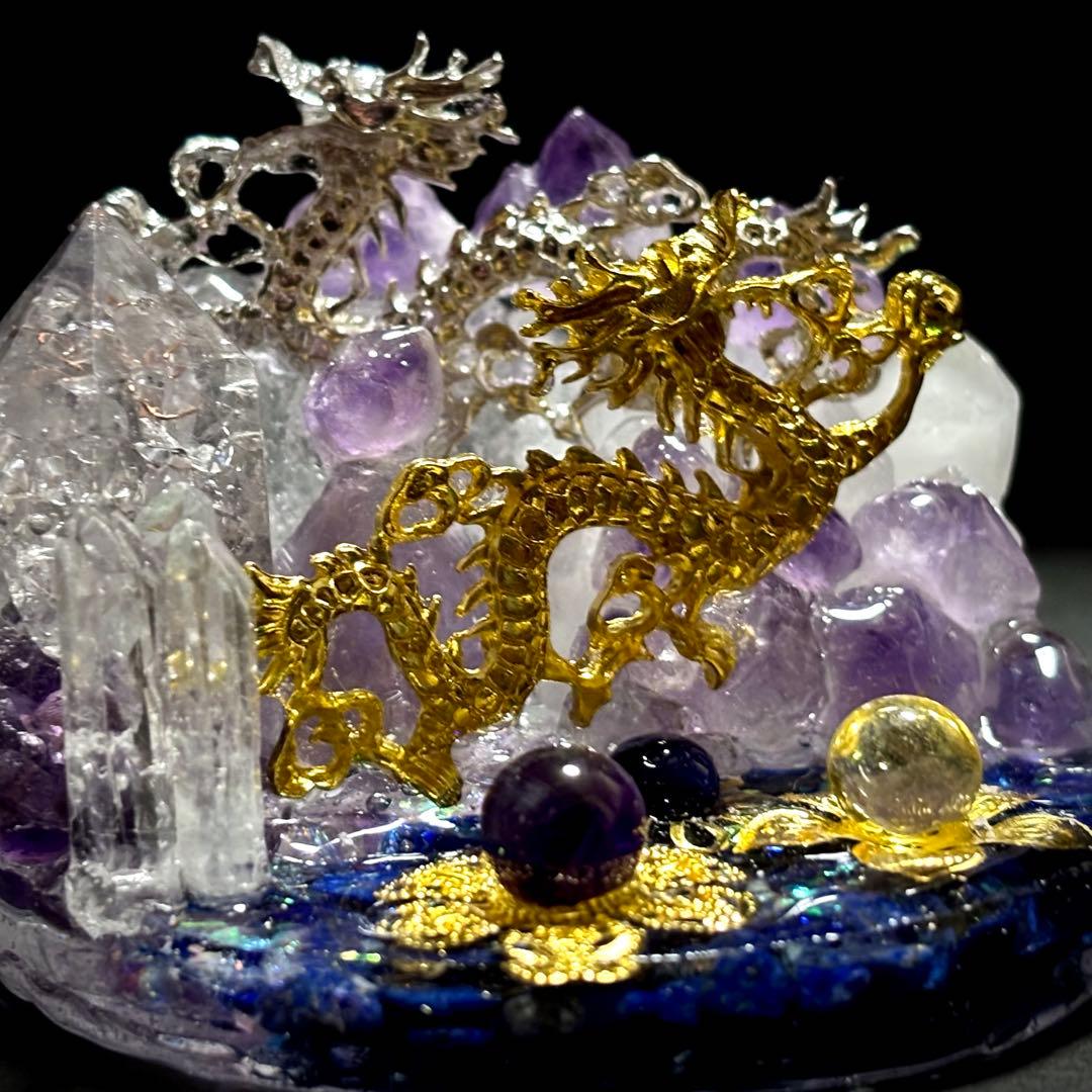 ✨龍の舞✨水中花✨オルゴナイト✨オブジェ✨ラピスラズリ✨アメジスト✨水晶✨