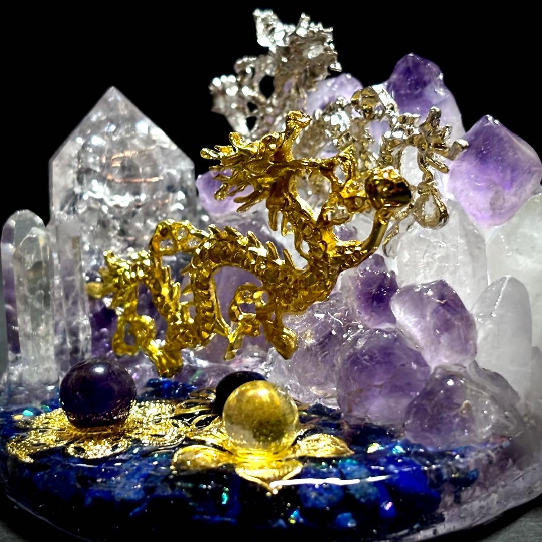 ✨龍の舞✨水中花✨オルゴナイト✨オブジェ✨ラピスラズリ✨アメジスト✨水晶✨