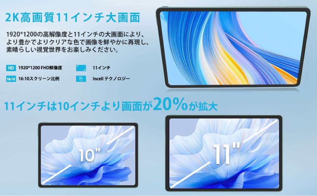 Android15 タブレット 11インチ Wi-Fi対応 18GB+128GB