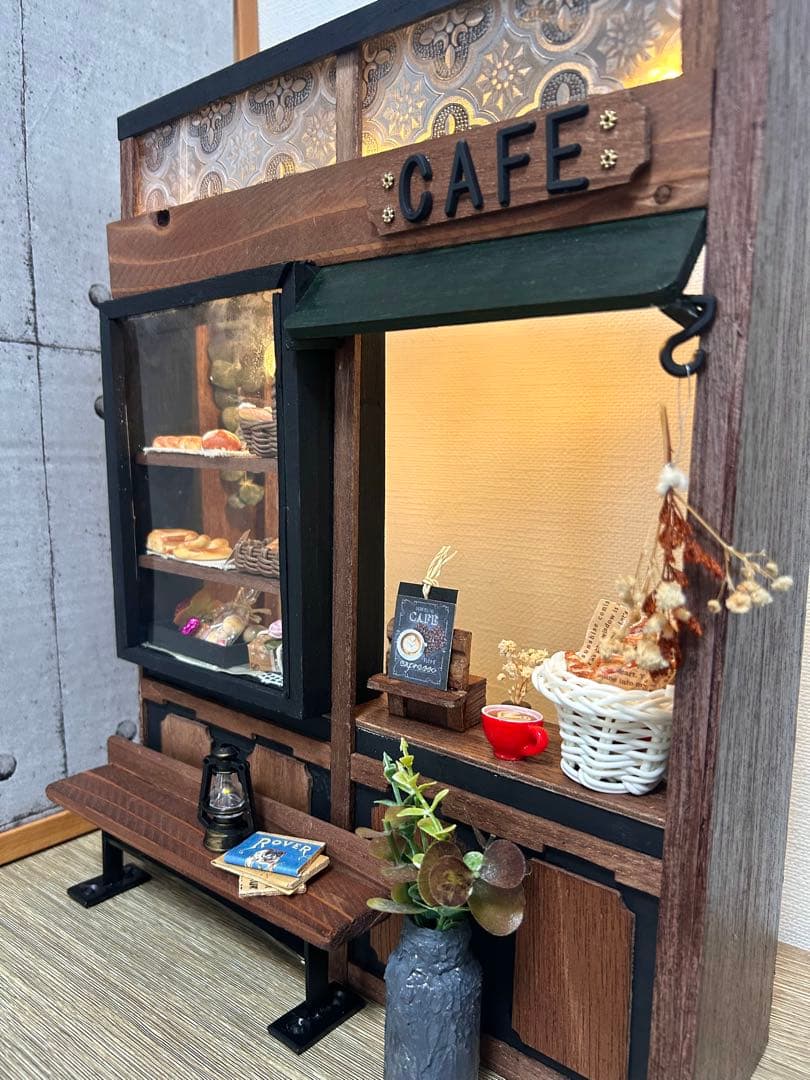 木製ミニチュアハウス⭐︎背景ボード⭐︎ハンドメイド⭐︎ドールハウス⭐︎一式セット