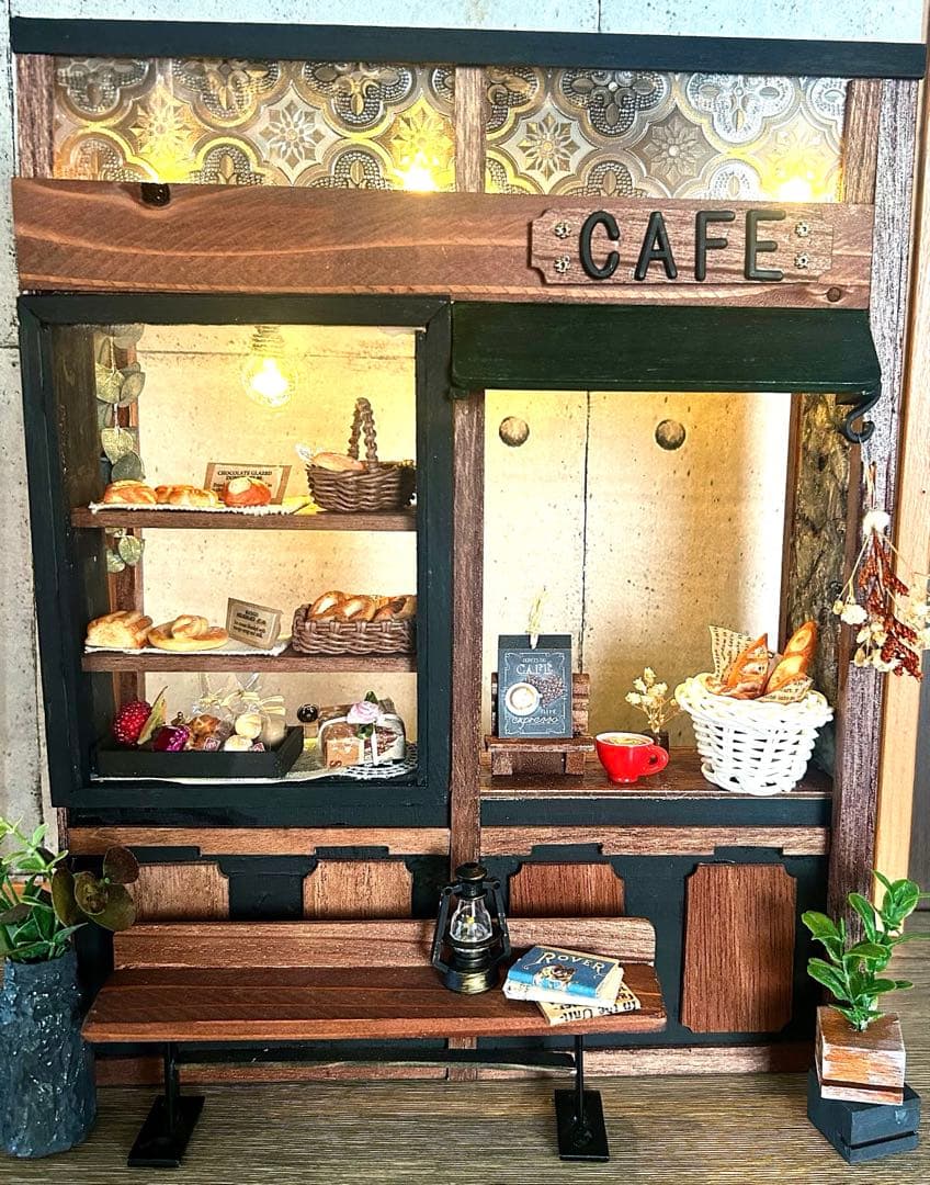 木製ミニチュアハウス⭐︎背景ボード⭐︎ハンドメイド⭐︎ドールハウス⭐︎一式セット