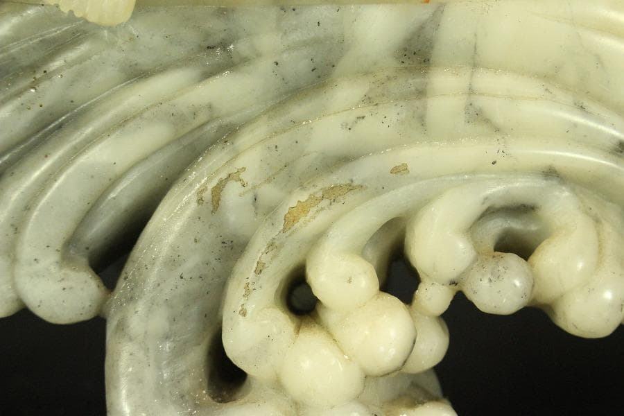 中国美術 寿山石 彫刻 らんちゅ 金魚 置物(A648)