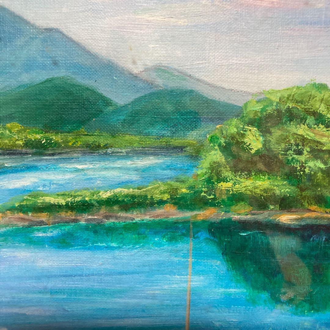 油絵風景画山と川