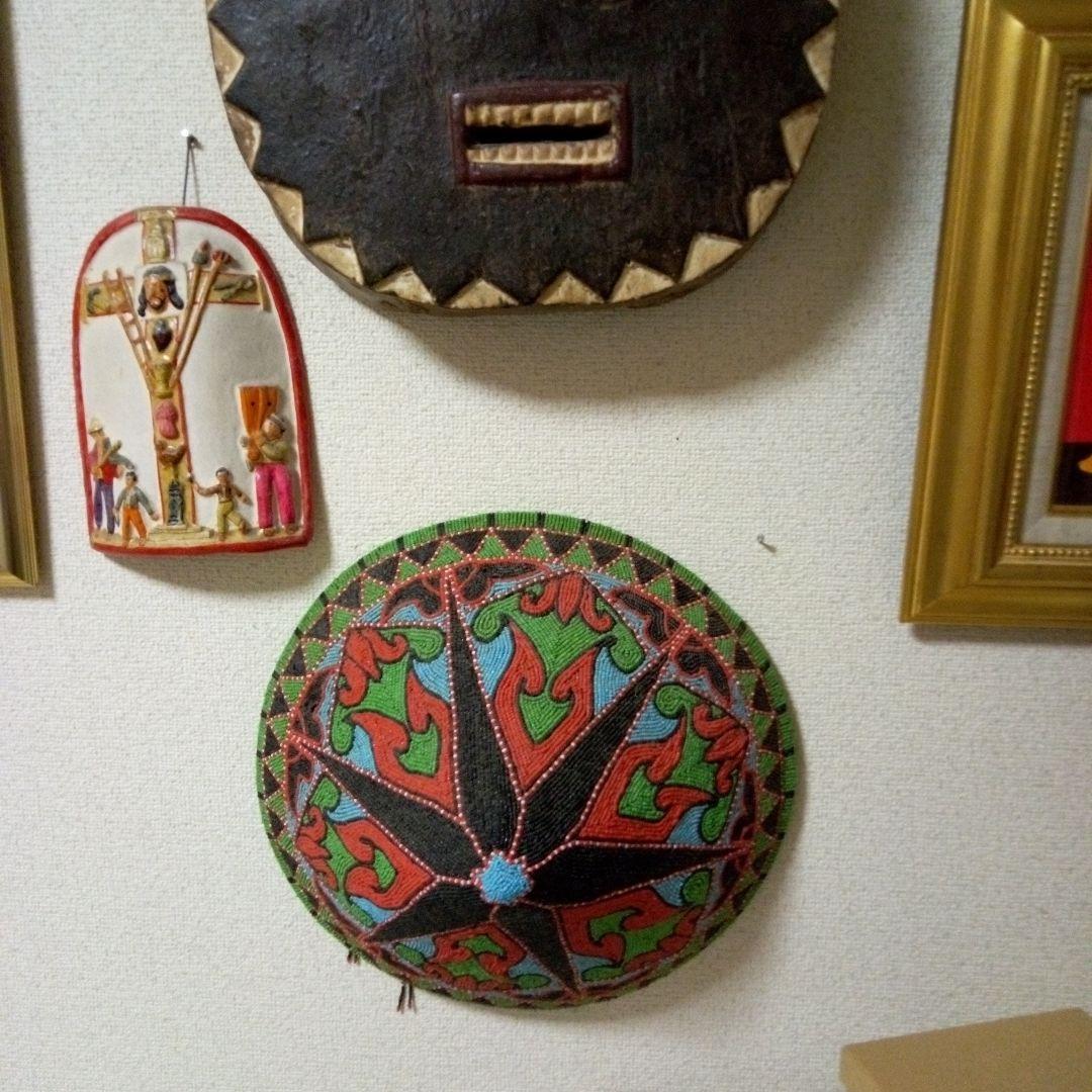 南米民芸品　ビーズ細工　ランプシェード　オブジェ　壁飾り　ハンドメイド