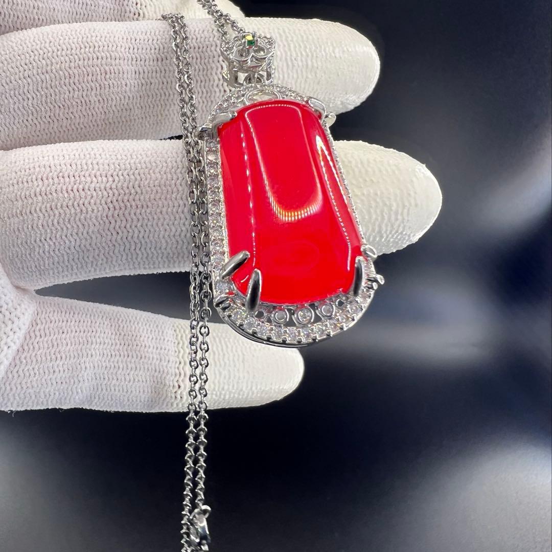 天然　カーネリアン（薄い赤瑪瑙）の無事牌スタイルネックレス ジュリコニア入り